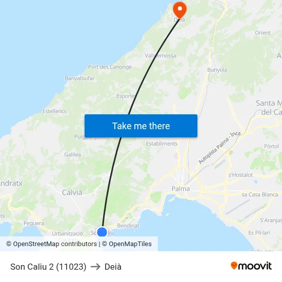 Son Caliu 2 (11023) to Deià map