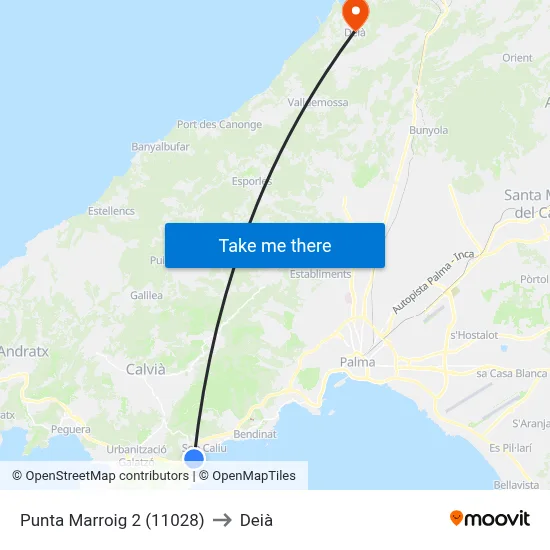 Punta Marroig 2 (11028) to Deià map