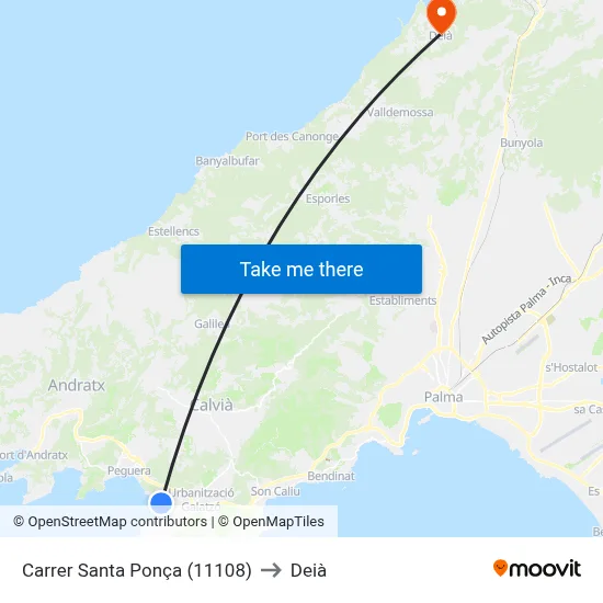 Carrer Santa Ponça (11108) to Deià map