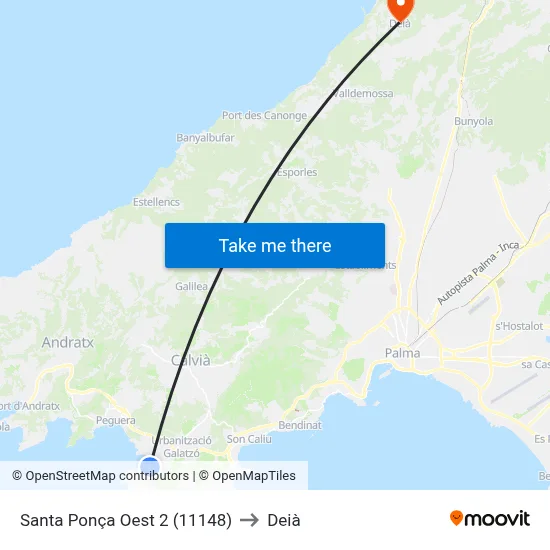 Santa Ponça Oest 2 (11148) to Deià map