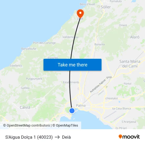 S'Aigua Dolça 1 (40023) to Deià map