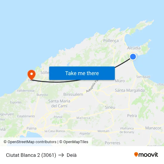 Ciutat Blanca 2 (3061) to Deià map