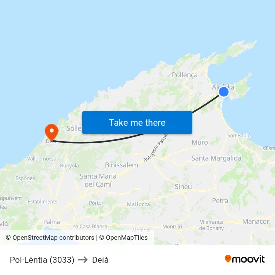 Pol·Lèntia (3033) to Deià map