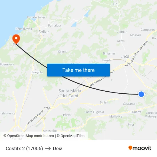 Costitx 2 (17006) to Deià map