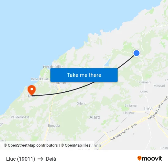 Lluc (19011) to Deià map