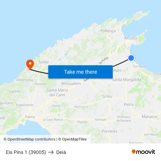 Els Pins 1 (39005) to Deià map