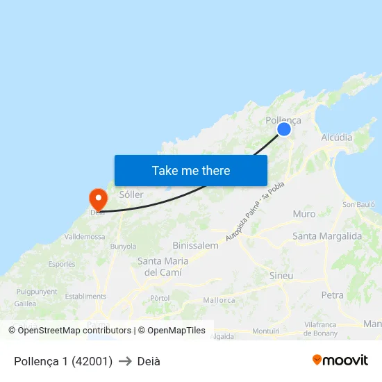Pollença 1 (42001) to Deià map