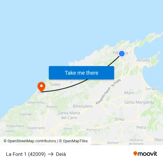 La Font 1 (42009) to Deià map