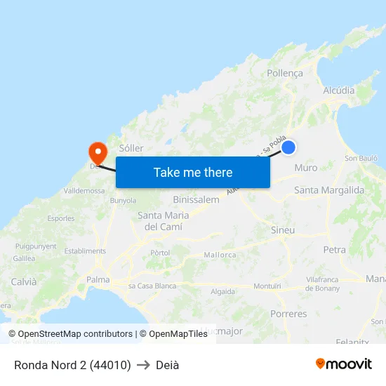 Ronda Nord 2 (44010) to Deià map