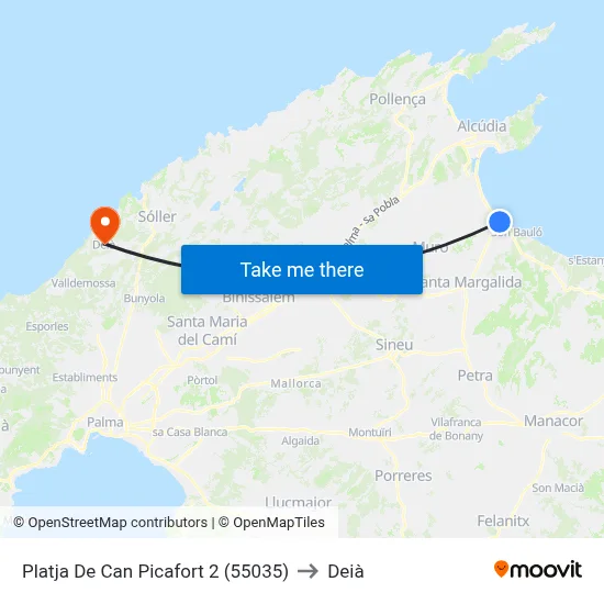 Platja De Can Picafort 2 (55035) to Deià map