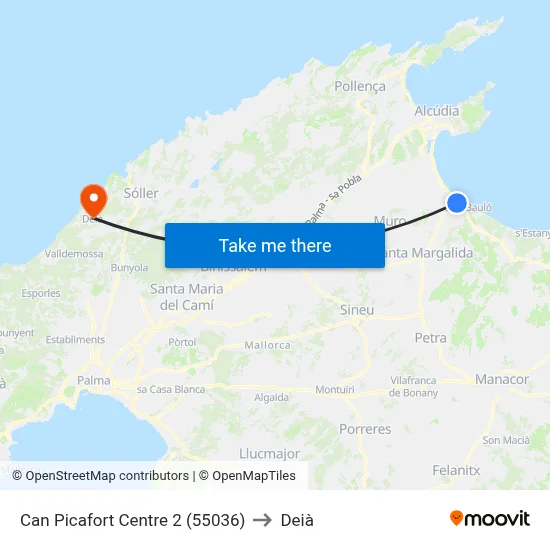 Can Picafort Centre 2 (55036) to Deià map