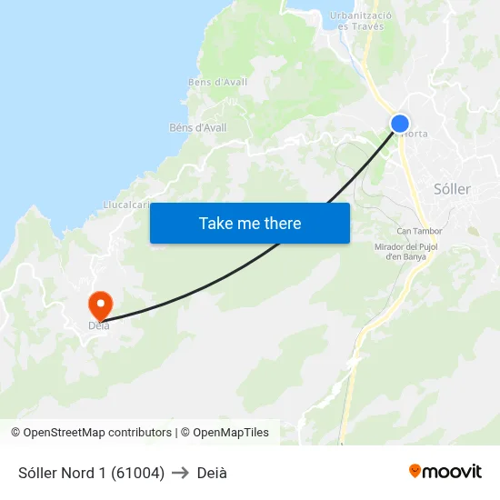 Sóller Nord 1 (61004) to Deià map