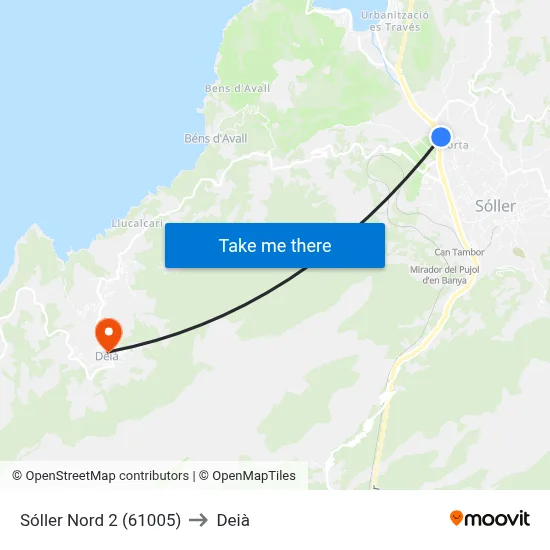 Sóller Nord 2 (61005) to Deià map