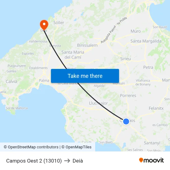 Campos Oest 2 (13010) to Deià map