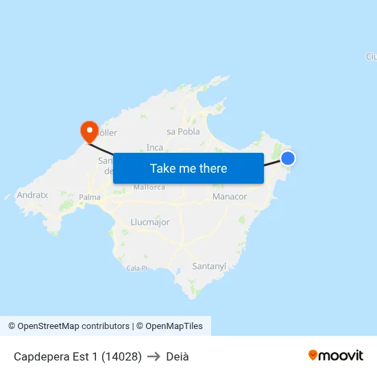 Capdepera Est 1 (14028) to Deià map