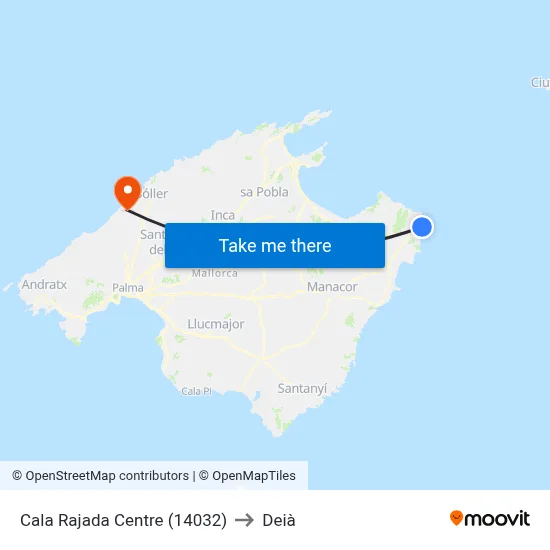 Cala Rajada Centre (14032) to Deià map