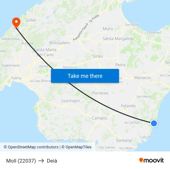 Moll (22037) to Deià map