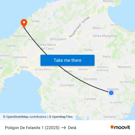 Polígon De Felanitx 1 (22025) to Deià map