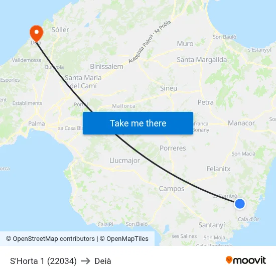 S'Horta 1 (22034) to Deià map
