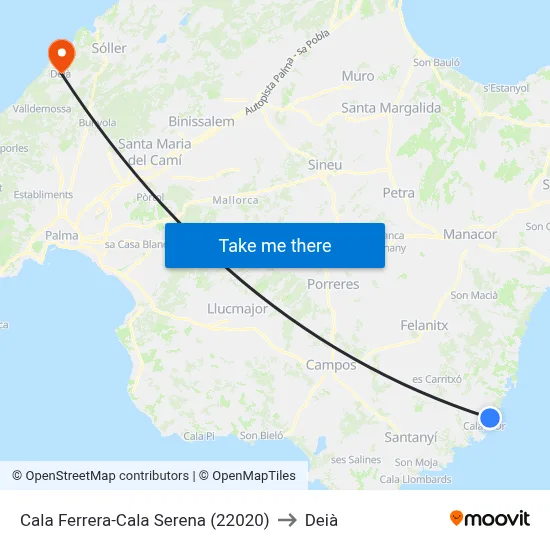 Cala Ferrera-Cala Serena (22020) to Deià map