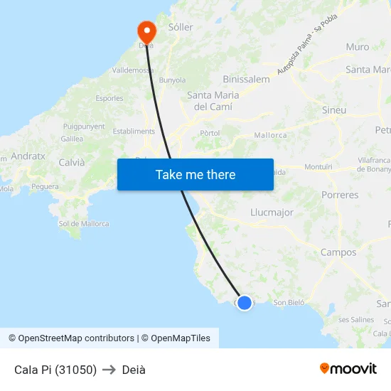 Cala Pi (31050) to Deià map
