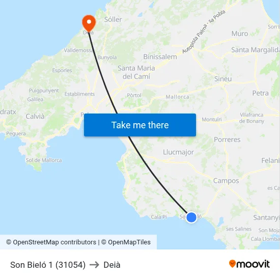Son Bieló 1 (31054) to Deià map