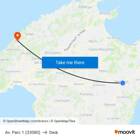 Av. Parc 1 (33080) to Deià map