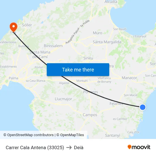 Carrer Cala Antena (33025) to Deià map