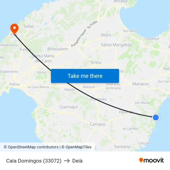 Cala Domingos (33072) to Deià map