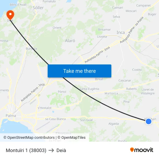 Montuïri 1 (38003) to Deià map