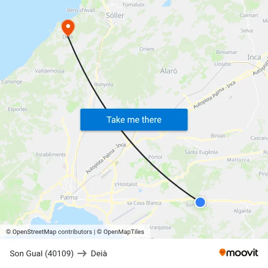 Son Gual (40109) to Deià map