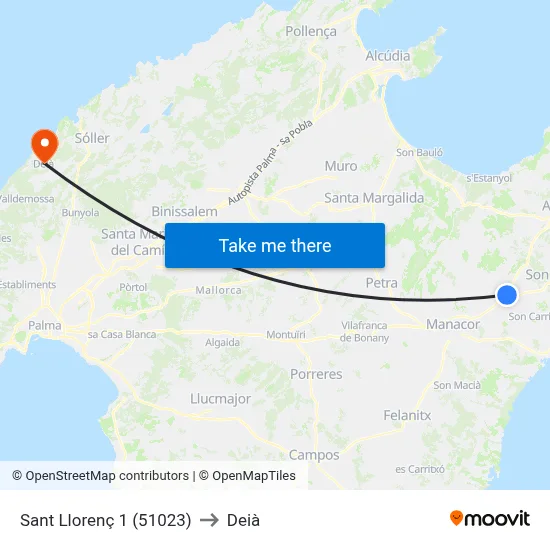 Sant Llorenç 1 (51023) to Deià map