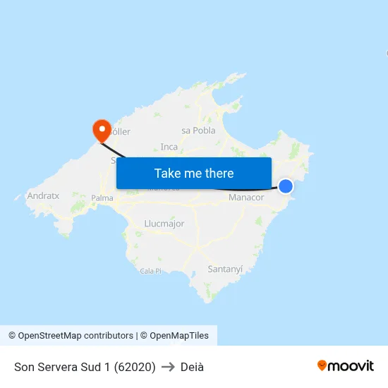 Son Servera Sud 1 (62020) to Deià map