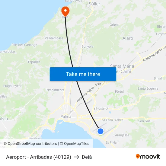Aeroport - Arribades (40129) to Deià map
