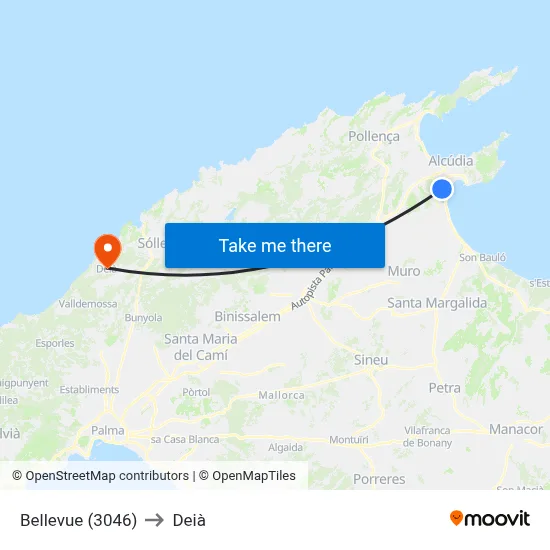 Bellevue (3046) to Deià map