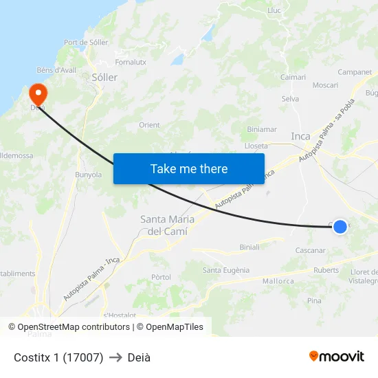 Costitx 1 (17007) to Deià map