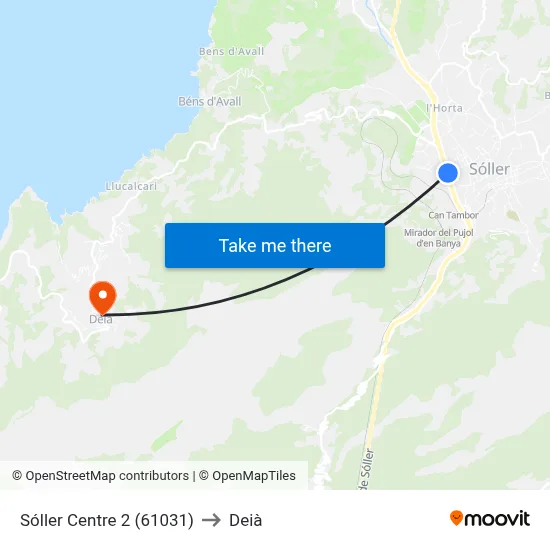 Sóller Centre 2 (61031) to Deià map