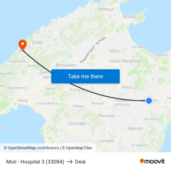 Molí - Hospital 3 (33084) to Deià map