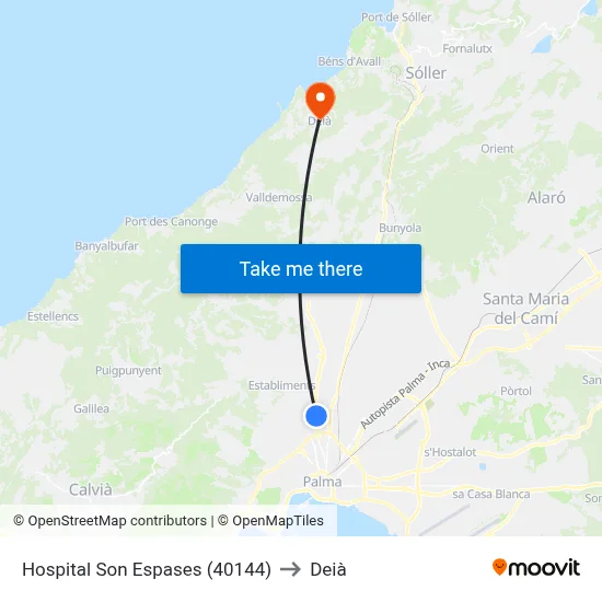 Hospital Son Espases (40144) to Deià map