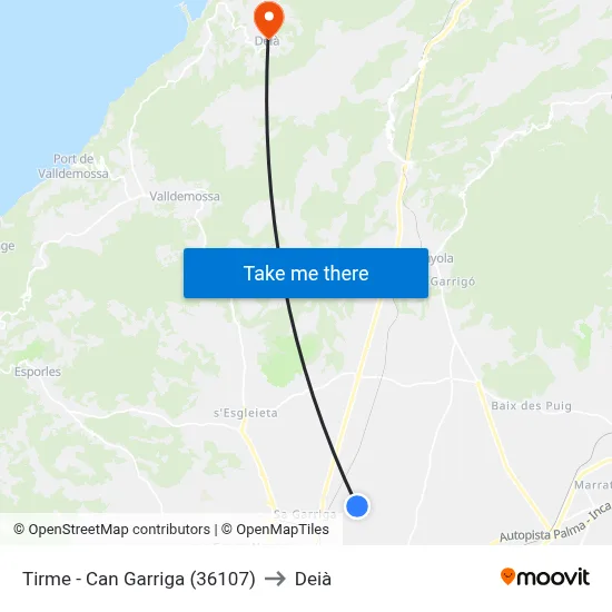 Tirme - Can Garriga (36107) to Deià map