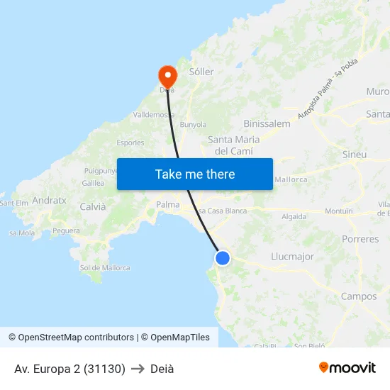 Av. Europa 2 (31130) to Deià map