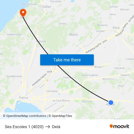 Ses Escoles 1 (4020) to Deià map