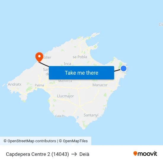 Capdepera Centre 2 (14043) to Deià map