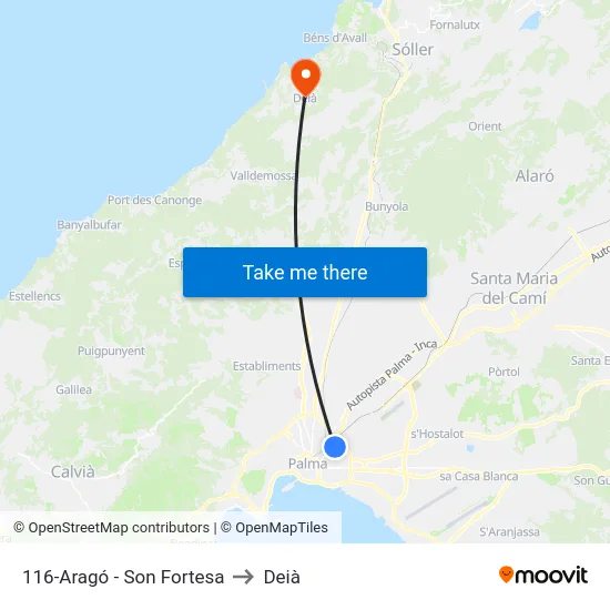 116-Aragó - Son Fortesa to Deià map