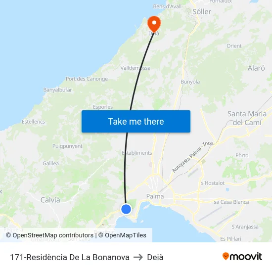 171-Residència De La Bonanova to Deià map