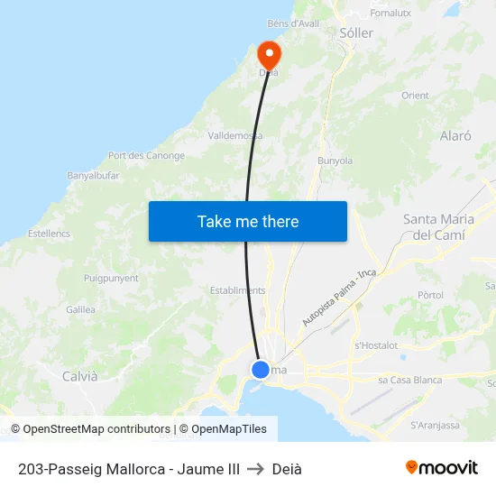 203-Passeig Mallorca - Jaume III to Deià map