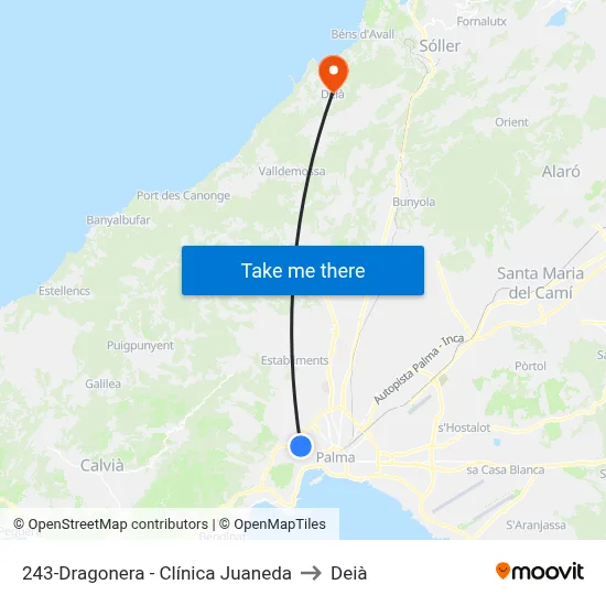 243-Dragonera - Clínica Juaneda to Deià map