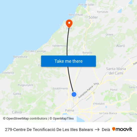 279-Centre De Tecnificació De Les Illes Balears to Deià map