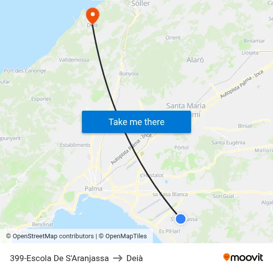 399-Escola De S'Aranjassa to Deià map