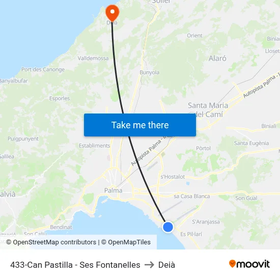 433-Can Pastilla - Ses Fontanelles to Deià map